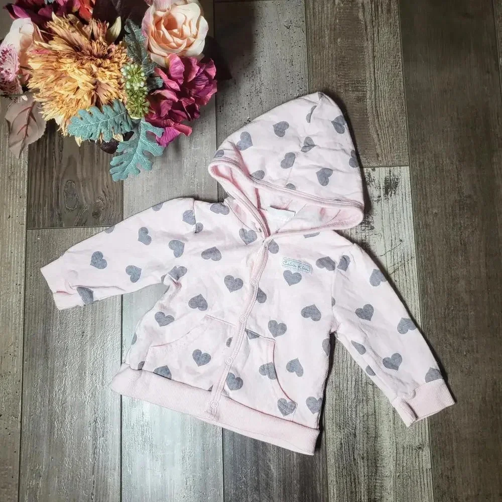 Calvin Klein Baby Girl Pink and Gray Heart Jacket Size 3-6M